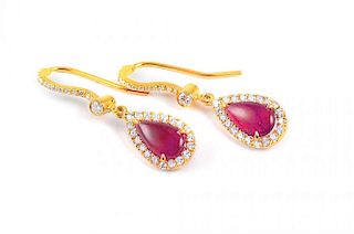 A Pair of Ruby and Diamond Drop Earrings