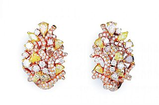 A Pair of Multi-Colored Diamond Cluster Earrings
