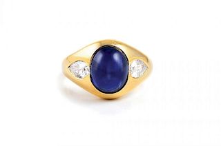 A Sapphire and Diamond Gold Ring, by Bulgari