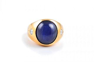 A Gold Star Sapphire and Diamond Men's Ring