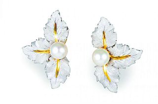 A Pair of White and Yellow Gold Pearl Earrings, by Buccellati