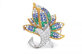 A Diamond, Sapphire and Emerald Brooch