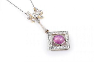 An Edwardian Platinum Diamond Star Ruby Necklace