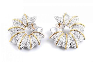 A Pair of Diamond Stylized Flower Earrings