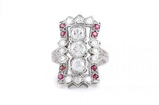 An Art Deco Diamond and Ruby Cocktail Ring