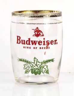 1950 Budweiser Beer 3¼ Inch Tall Barrel Glass Saint Louis, Missouri
