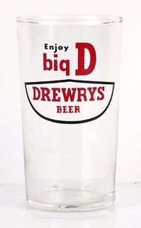 1962 Drewrys Beer 4¼ Inch Tall Straight Sided ACL Drinking Glass South Bend, Indiana