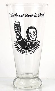 1958 Duquesne Pilsener Beer 6 Inch Tall Flared Top ACL Drinking Glass Pittsburgh, Pennsylvania