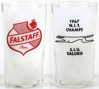1967 Falstaff Beer (S.I.U. Salukis) 4¾ Inch Tall Straight Sided ACL Drinking Glass Saint Louis, Missouri