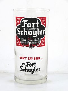 1950 Fort Schuyler Beer 4½ Inch Tall Straight Sided ACL Drinking Glass Utica, New York