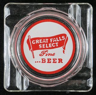 1955 Great Falls Select Fine Beer Ash Tray Glass Ashtray Great Falls, Montana