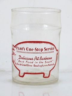 1950 Hunt's One-Stop Service Barbeque Bowling Green  Kentucky 3½ Inch Tall Drinking Glass