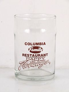 1970 Columbia Family Restaurant Happy Holidays 3¾ Inch Tall Drinking Glass