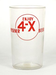 1934 4-X Beer 4 Inch Tall Straight Sided ACL Drinking Glass New Orleans, Louisiana