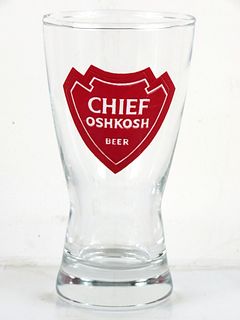 1960 Chief Oshkosh Beer 5½ Inch Tall Flared Top ACL Drinking Glass Oshkosh, Wisconsin