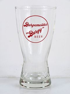 1952 Burgemeister "Burgy" Beer 6¼ Inch Tall Bulge Top ACL Drinking Glass Warsaw, Illinois