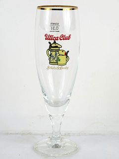 1987 Utica Club Beer Schultz & Dooley 9 Inch Tall Bulge Top ACL Drinking Glass Utica, New York
