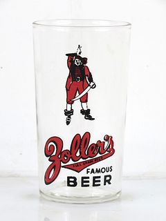 1935 Zoller's Famous Beer 4⅓ Inch Tall Straight Sided ACL Drinking Glass Davenport, Iowa