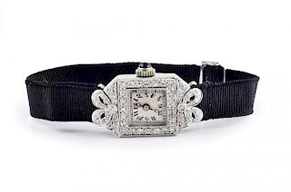 An Art Deco Diamond Platinum Watch