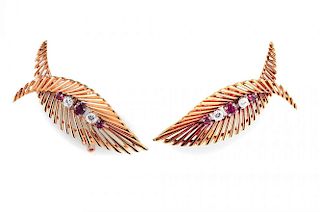 A Pair of Diamond and Ruby Earrings, by Tiffany & Co.