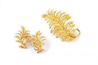 A Gold Leaf Pin and Earrings Set, by Tiffany & Co.