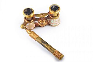 An Antique, Ornate Brass and Mother of Pearl Binocular, No Reserve
