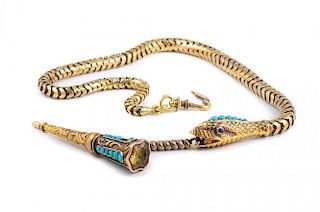 A Victorian Snake Fob Chain and Seal