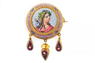 A Victorian Micromosaic Brooch Depicting A Lady