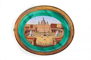 A Victorian Micromosaic and Malachite Brooch Depicting St. Peter's Square