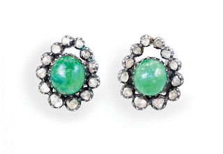 A Pair of Antique Georgian Diamond Emerald Earrings