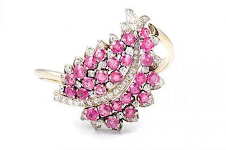 An Art Deco Pink Sapphire Diamond Pin/Bangle