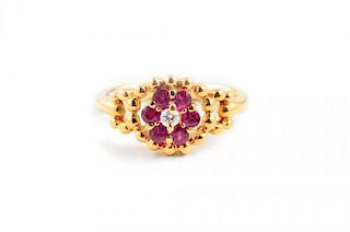 A Red Stone Diamond Gold Ring, by Christian Dior