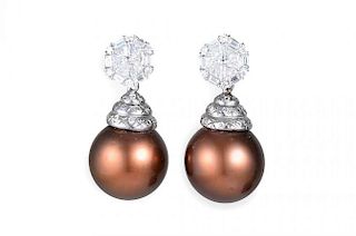 Fine Cultured Chocolate Pearl and Diamond Earrings