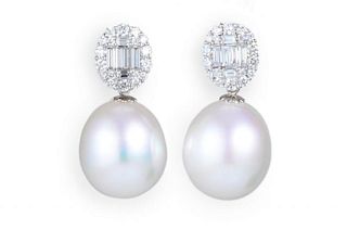 Fine Cultured Pearl and Diamond Earrings