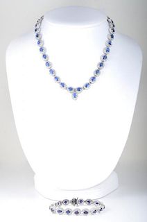 A Sapphire and Diamond Necklace and Bracelet Set