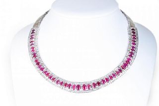 A Ruby and Diamond Necklace and Bangle Set