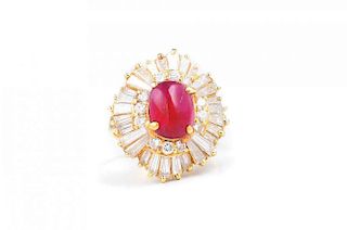 A Ruby and Diamond Gold Cocktail Ring