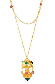 A Gold Multi-Gem and Diamond By The Yard Pendant Necklace