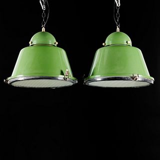 (2) Industrial Design enameled pendant lights