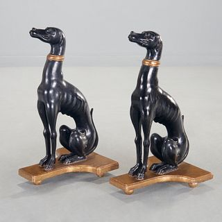 Pair Italian ebonized and giltwood greyhounds