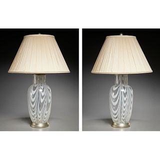 Pair Murano Filigrana glass table lamps