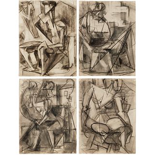 School of Hans Hofmann, (4) charcoal drawings