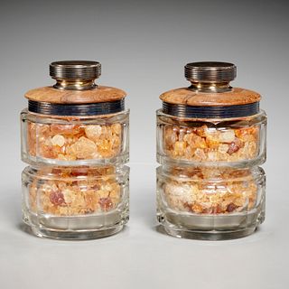 Pair French Art Deco silver lidded crystal jars