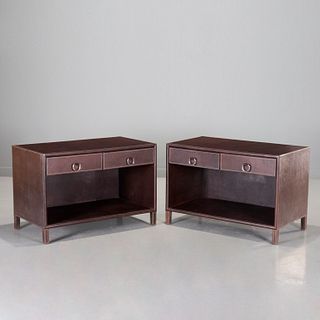 Pair leather-wrapped bedside tables, Peter Marino