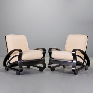Pair Modernist Cuban mahogany armchairs, P. Marino
