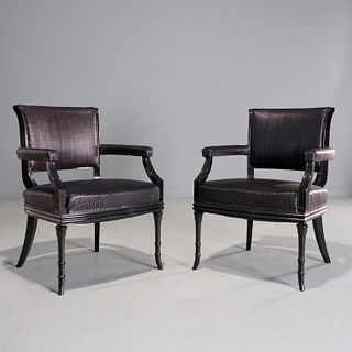 Pair woven leather armchairs, Peter Marino