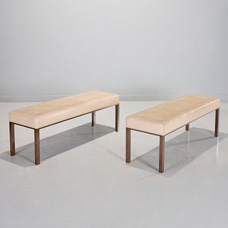 Pair Mid-Century Modern bronze, leather benches