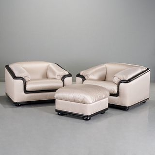 Roche Bobois, pair lounge chairs and ottoman