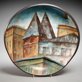 Lydia Buzio, painted terracotta charger, 1987