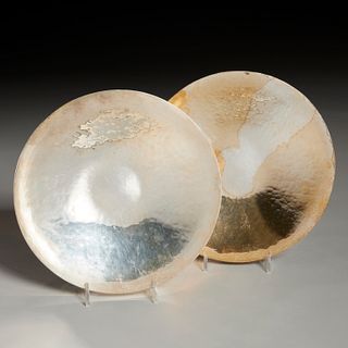 Jean Perey, pair silvered hammered dishes
